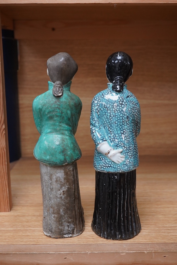 Two Chinese porcelain figures of Shanghai ladies, 1970's, 24.5cm. Condition - fair (collars chipped)